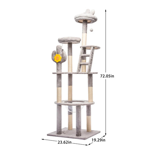 72-Inch Cactus Cat Scratching Post Tower with Clear Capsule, Sisal Posts, Plush Platforms and Hanging Toys - product view 1