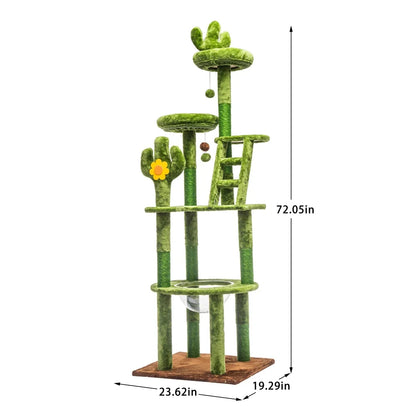 72-Inch Cactus Cat Scratching Post Tower with Clear Capsule, Sisal Posts, Plush Platforms and Hanging Toys - product view 2