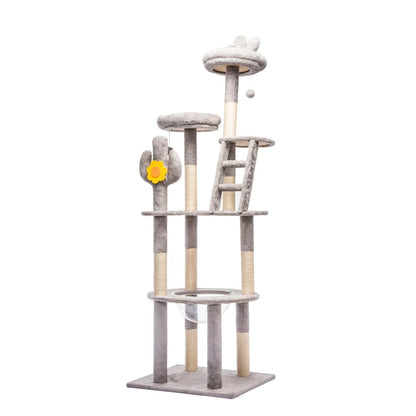 72-Inch Cactus Cat Scratching Post Tower with Clear Capsule, Sisal Posts, Plush Platforms and Hanging Toys - product view 3