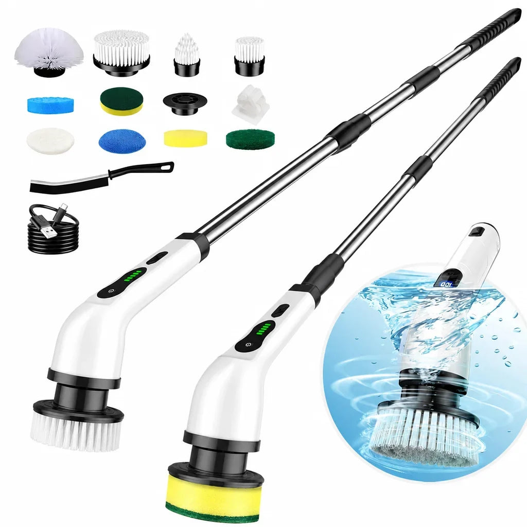 Cordless Electric Spin Scrubber, Rechargeable Cleaning Brush with 12 Replaceable Heads and Adjustable Extension Handle - product view 1