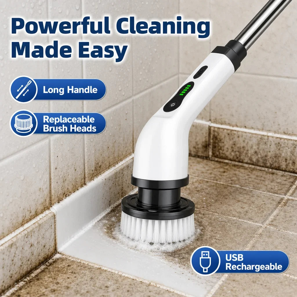 Cordless Electric Spin Scrubber, Rechargeable Cleaning Brush with 12 Replaceable Heads and Adjustable Extension Handle - product view 2