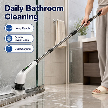 Cordless Electric Spin Scrubber, Rechargeable Cleaning Brush with 12 Replaceable Heads and Adjustable Extension Handle - product view 4