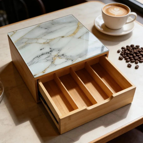 Bamboo Drawer Organizer, Pull-Out Storage Box with Installation-Free Design, 30 × 30 × 10 cm - product view 1