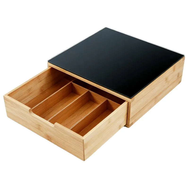 Bamboo Drawer Organizer, Pull-Out Storage Box with Installation-Free Design, 30 × 30 × 10 cm - product view 2