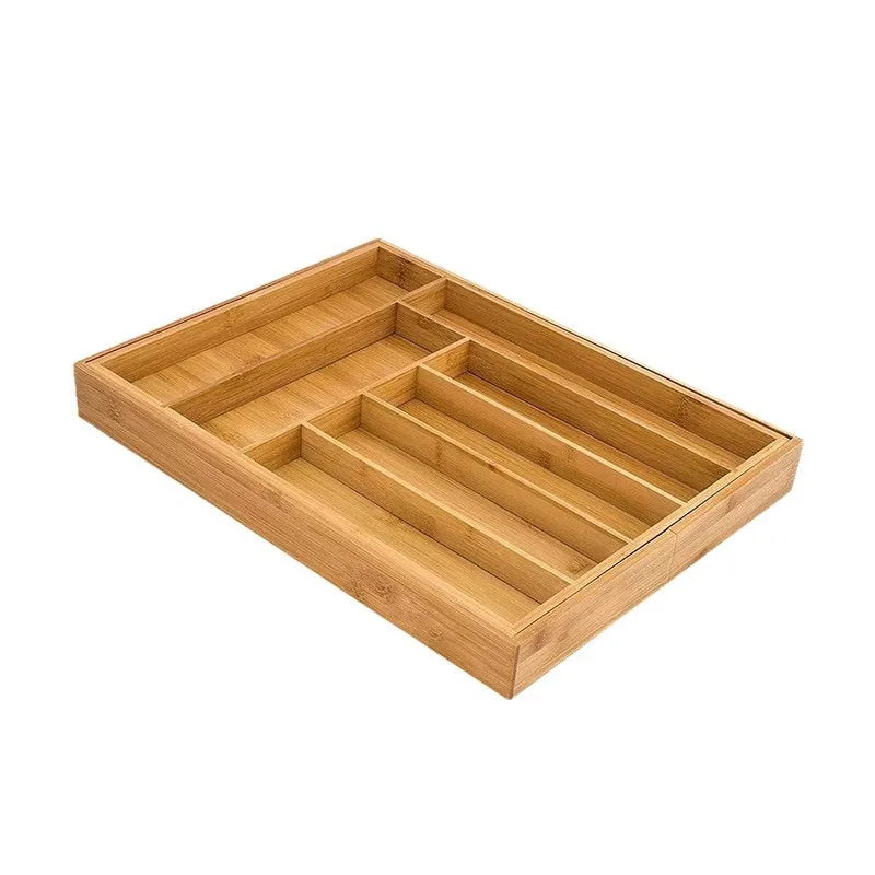 Bamboo Drawer Organizer, Adjustable Pull-Out Tableware Storage Box with Grid, Multiple Sizes - product view 2