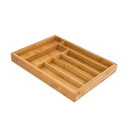 Bamboo Drawer Organizer, Adjustable Pull-Out Tableware Storage Box with Grid, Multiple Sizes - product view 2