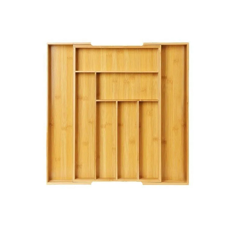Bamboo Drawer Organizer, Adjustable Pull-Out Tableware Storage Box with Grid, Multiple Sizes - product view 3