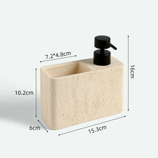 Travertine-Style Resin Soap Dispenser, Countertop Bathroom Emulsion Bottle with Storage Tank, Yellow or Off-White - product view 1