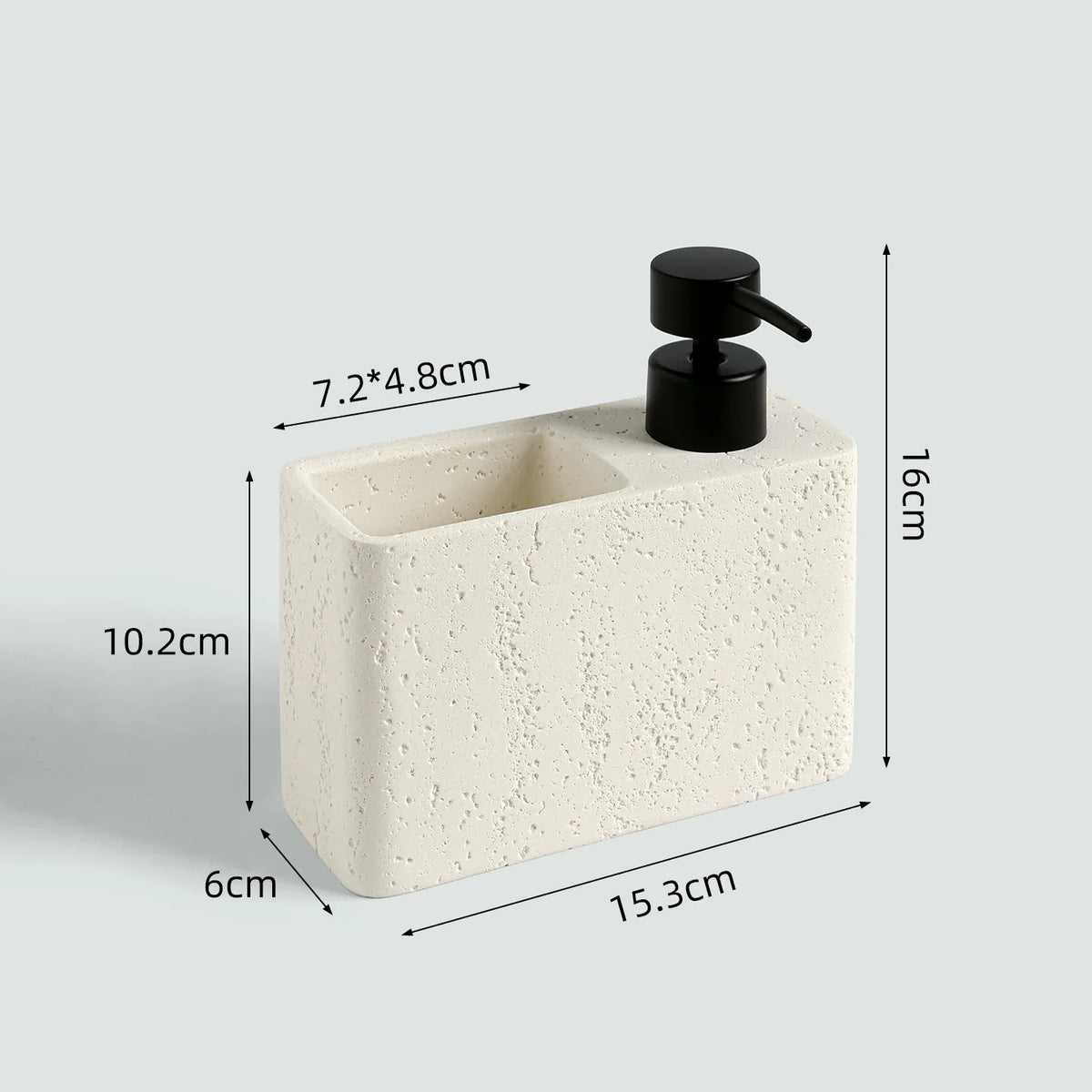 Travertine-Style Resin Soap Dispenser, Countertop Bathroom Emulsion Bottle with Storage Tank, Yellow or Off-White - product view 2