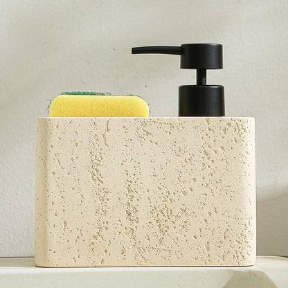Travertine-Style Resin Soap Dispenser, Countertop Bathroom Emulsion Bottle with Storage Tank, Yellow or Off-White - product view 5