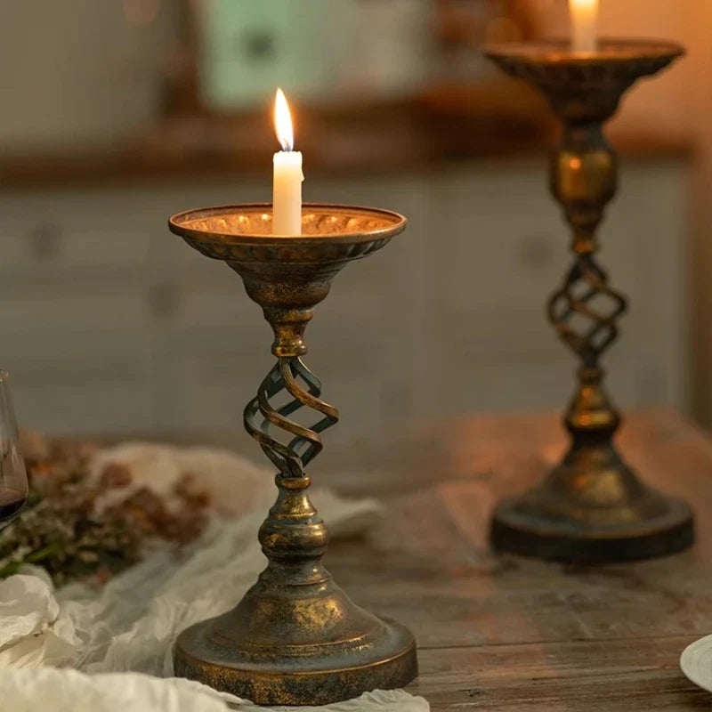 Antique Wrought Iron Candle Holder, European Classical Home Décor Accent for Coffee Shops, Windows and Display Styling - product view 4