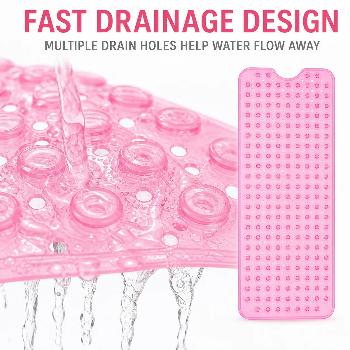 Anti-Slip PVC Bath Mat, 39 x 16 Inch Shower Mat with 200 Suction Cups, 176 Drain Holes and Massage Domes - product view 4