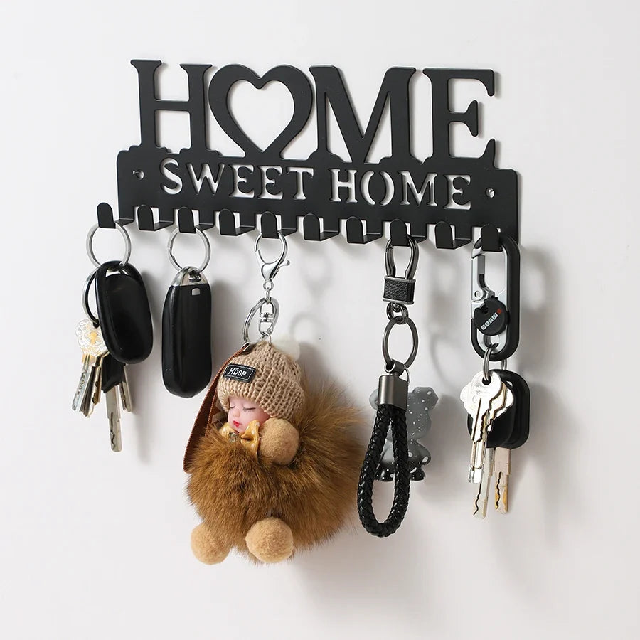 Black Iron Wall-Mounted Key Holder, Decorative Coat and Hat Hook Rack for Entryway, Hallway and Home Décor - product view 2