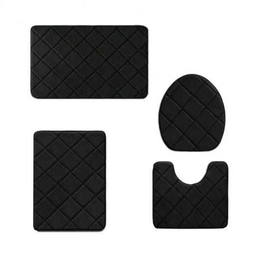 4-Piece Microfiber Bathroom Rug Set, Soft Quick-Dry Washable Non-Slip Toilet and Shower Mats in Black - product view 1