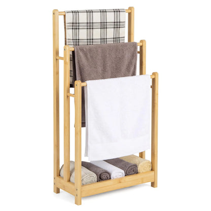 Stainless Steel 3-Tier Towel Ladder Rack with Storage Shelf, Freestanding Bathroom Organizer for Towels and Linens - product view 1