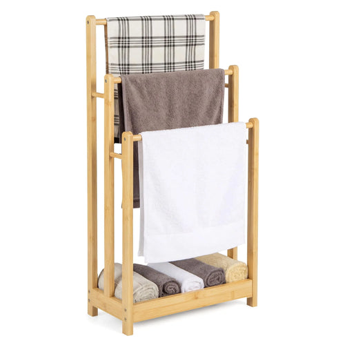 Stainless Steel 3-Tier Towel Ladder Rack with Storage Shelf, Freestanding Bathroom Organizer for Towels and Linens - product view 1