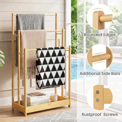 Stainless Steel 3-Tier Towel Ladder Rack with Storage Shelf, Freestanding Bathroom Organizer for Towels and Linens - product view 2