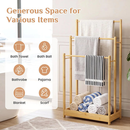 Stainless Steel 3-Tier Towel Ladder Rack with Storage Shelf, Freestanding Bathroom Organizer for Towels and Linens - product view 5