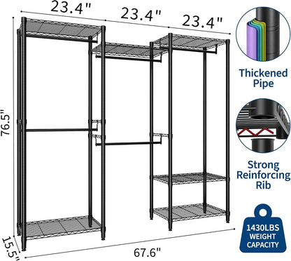Freestanding Garment Rack, 5 Hanging Rods, Adjustable Wire Shelves, 67.6-Inch Wide, 76.5-Inch Tall Metal Clothes Rack - product view 1