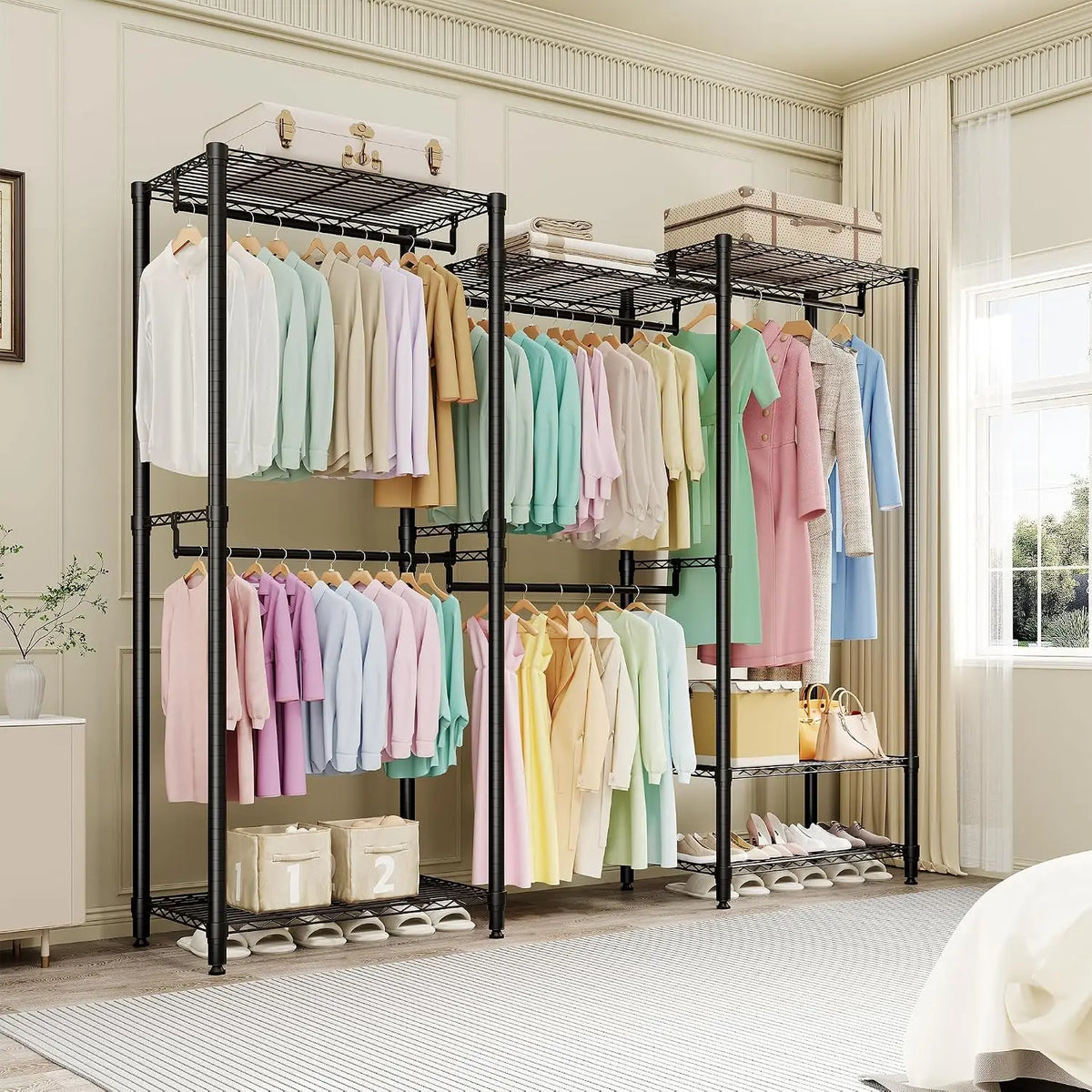 Freestanding Garment Rack, 5 Hanging Rods, Adjustable Wire Shelves, 67.6-Inch Wide, 76.5-Inch Tall Metal Clothes Rack - product view 2