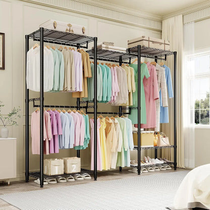 Freestanding Garment Rack, 5 Hanging Rods, Adjustable Wire Shelves, 67.6-Inch Wide, 76.5-Inch Tall Metal Clothes Rack - product view 2