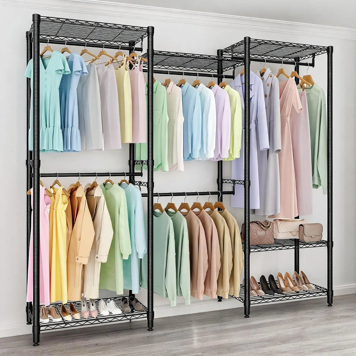 Freestanding Garment Rack, 5 Hanging Rods, Adjustable Wire Shelves, 67.6-Inch Wide, 76.5-Inch Tall Metal Clothes Rack - product view 4