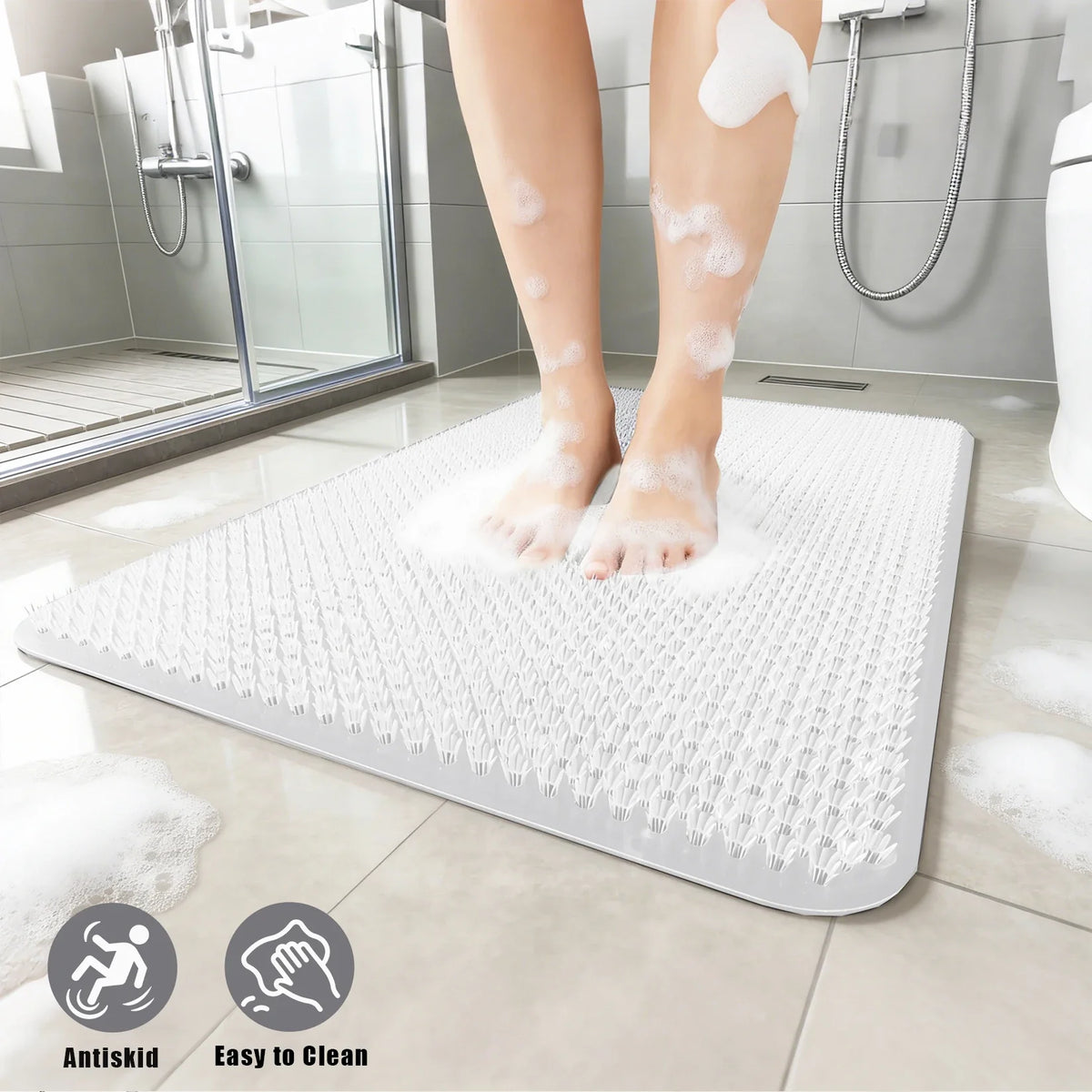 PVC Bath Mat, Soft Textured Shower and Tub Floor Mat with Suction Cups and Drain Holes, 27.56 x 15.75 Inches - product view 4