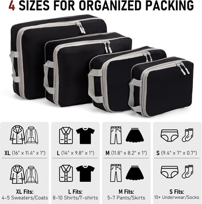 Compression Packing Cubes, 4-Piece Foldable Travel Organizer Set with S, M, L and XL Bags - product view 2