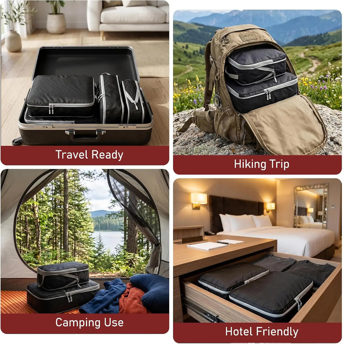 Compression Packing Cubes, 4-Piece Foldable Travel Organizer Set with S, M, L and XL Bags - product view 4