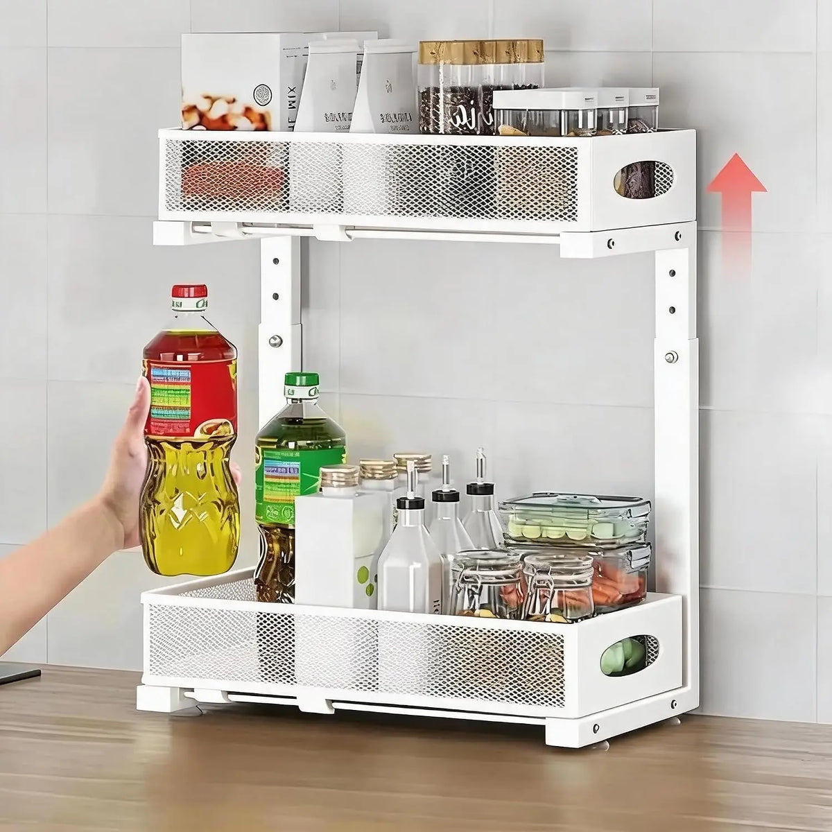 2-Tier Pull-Out Under Sink Organizer, Adjustable Stainless Steel Storage Rack, No-Drill Cabinet Basket for Kitchen and Bathroom - product view 2