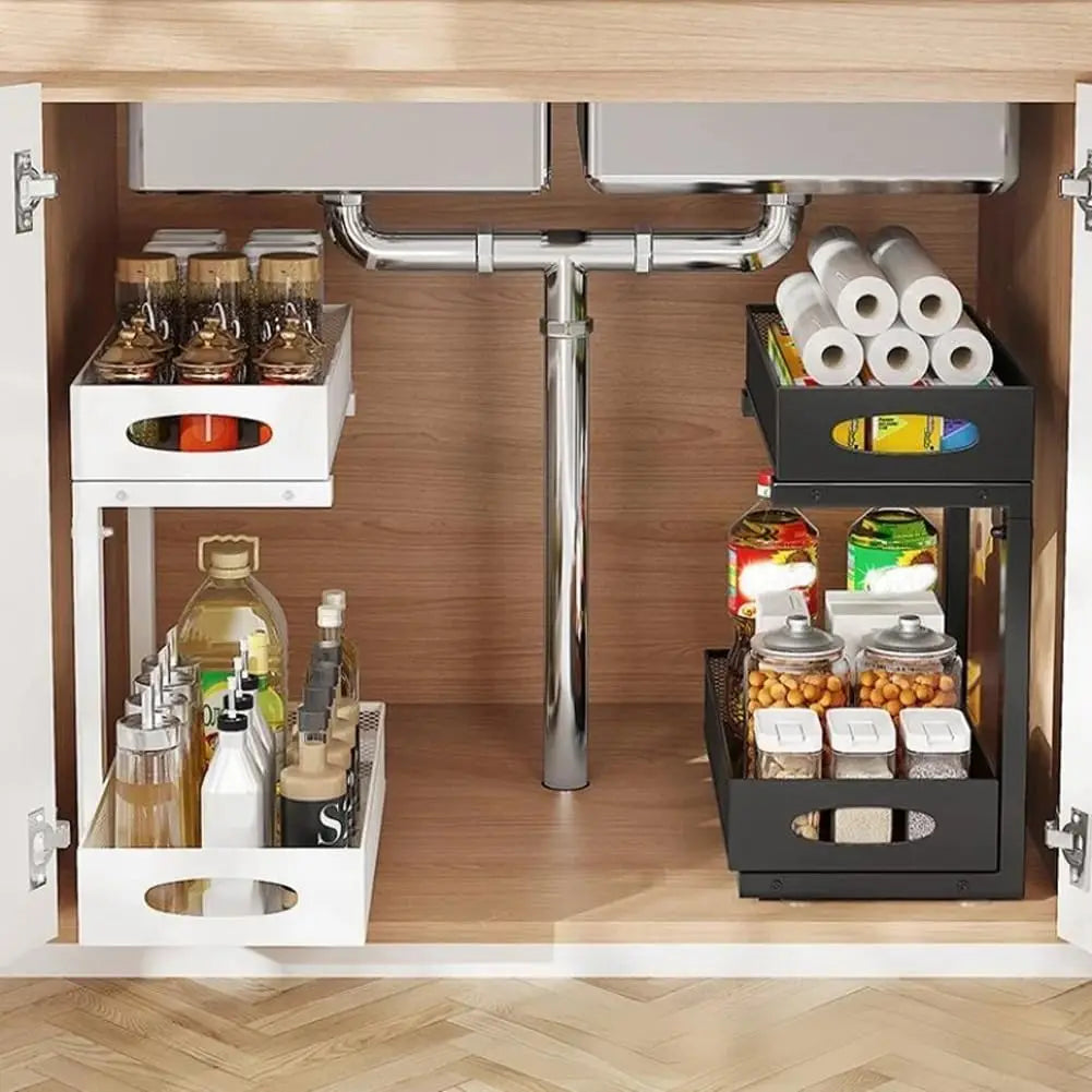 2-Tier Pull-Out Under Sink Organizer, Adjustable Stainless Steel Storage Rack, No-Drill Cabinet Basket for Kitchen and Bathroom - product view 5