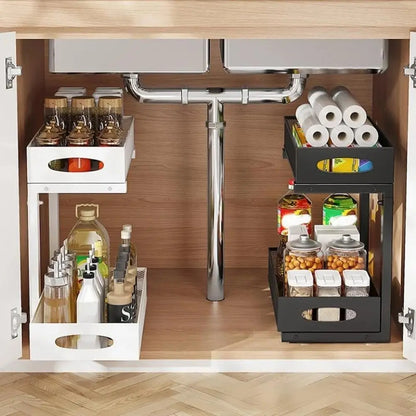 2-Tier Pull-Out Under Sink Organizer, Adjustable Stainless Steel Storage Rack, No-Drill Cabinet Basket for Kitchen and Bathroom - product view 5