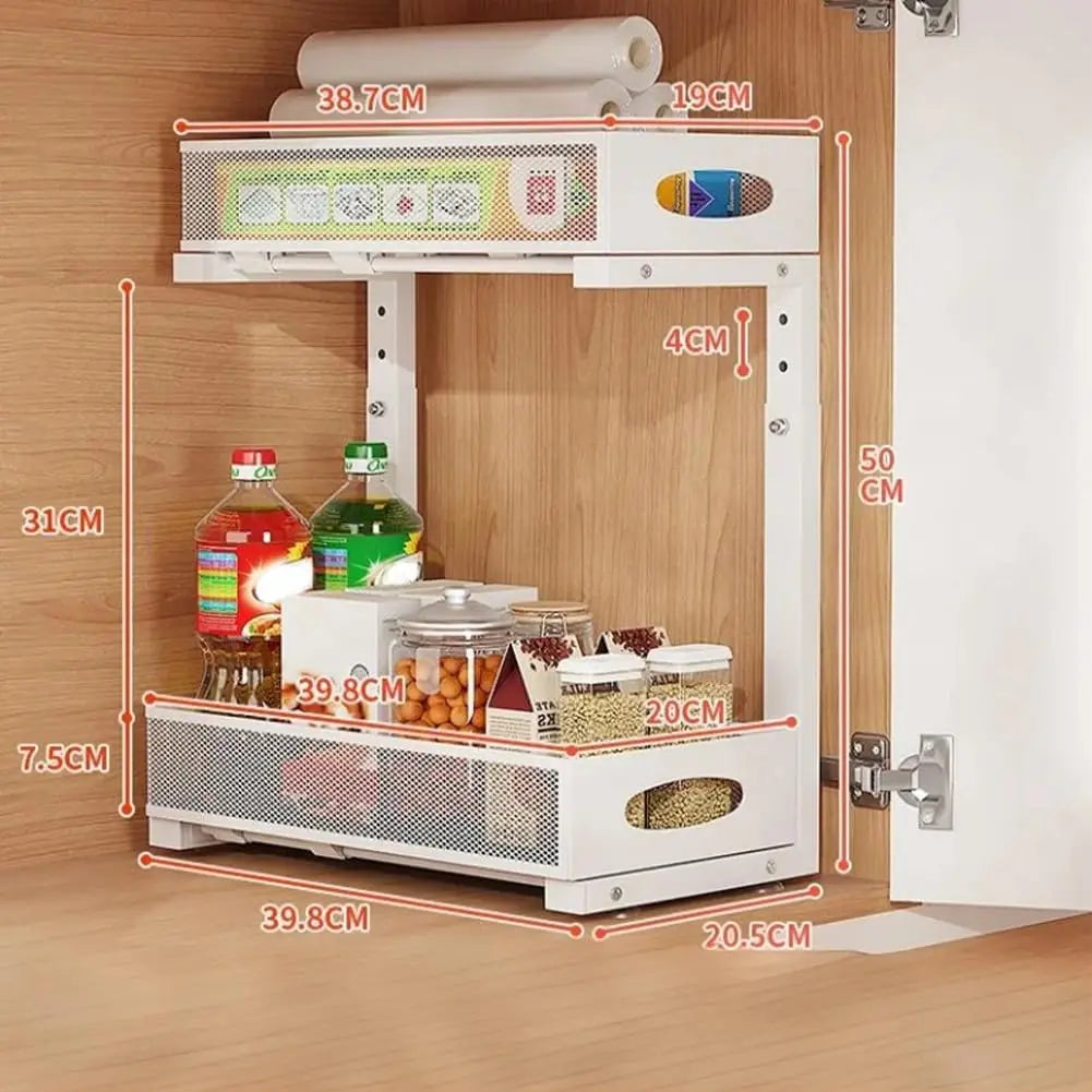 2-Tier Pull-Out Under Sink Organizer, Adjustable Stainless Steel Storage Rack, No-Drill Cabinet Basket for Kitchen and Bathroom - product view 6