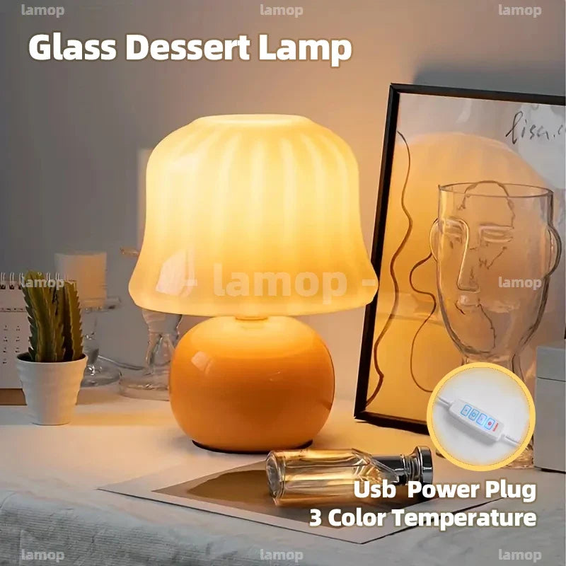 Ribbed Glass Table Lamp, Dimmable LED Desk Light, Three-Color Illumination, USB-C 5V for Bedroom, Bedside and Study - product view 2