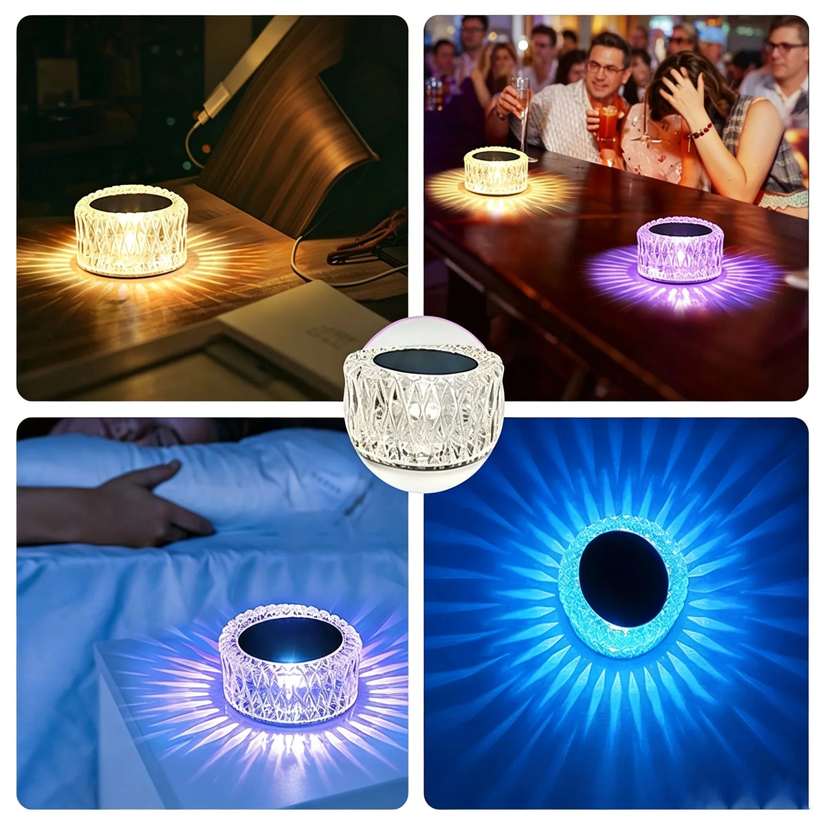 Portable Crystal LED Table Lamp, 16 Colors, 3-Level Dimming, Touch Control, Rechargeable, 1 or 2 Pack - product view 2