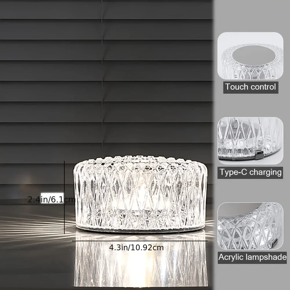 Portable Crystal LED Table Lamp, 16 Colors, 3-Level Dimming, Touch Control, Rechargeable, 1 or 2 Pack - product view 3