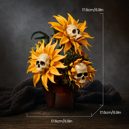 Skull Sunflower Pot Building Blocks Set, Yellow Plastic Flower Bricks, Artificial Gothic Halloween Home Decor - product view 5