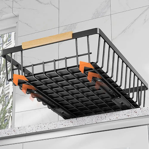 Pull Out Cabinet Organizer, Drill-Free Adhesive Sliding Mesh Basket with Ball-Bearing Glide for Kitchen, Pantry and Bathroom - product view 1