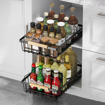 Pull Out Cabinet Organizer, Drill-Free Adhesive Sliding Mesh Basket with Ball-Bearing Glide for Kitchen, Pantry and Bathroom - product view 2
