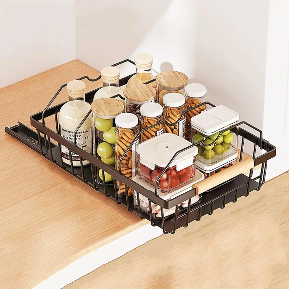 Pull Out Cabinet Organizer, Drill-Free Adhesive Sliding Mesh Basket with Ball-Bearing Glide for Kitchen, Pantry and Bathroom - product view 5