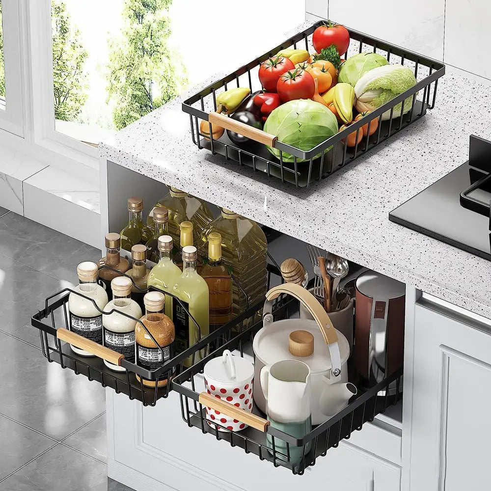 Pull Out Cabinet Organizer, Drill-Free Adhesive Sliding Mesh Basket with Ball-Bearing Glide for Kitchen, Pantry and Bathroom - product view 6