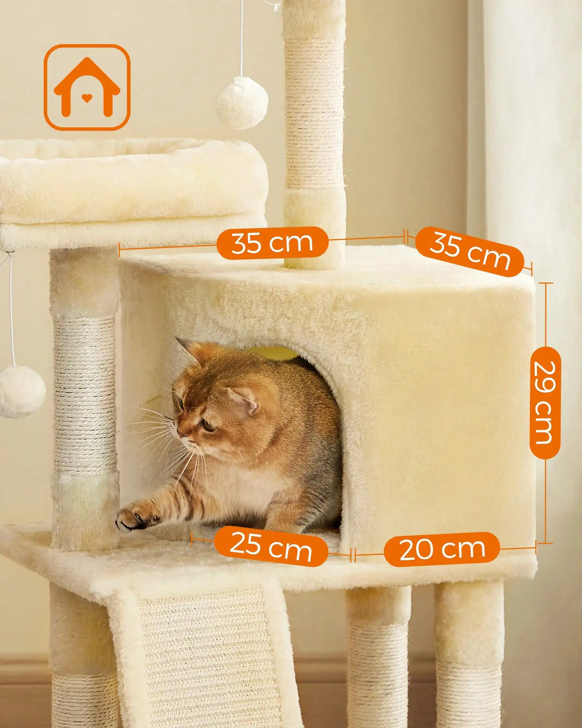 45.3-Inch Multi-Level Cat Tower, MDF Indoor Cat Tree with Scratching Post, Ramp, Perch and Hideaway Cave - product view 6