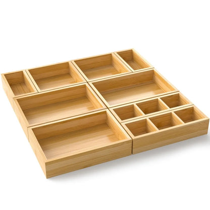 Bamboo Drawer Organizer, 9-Piece Set with Adjustable Dividers, 4 Sizes, Reusable Storage Trays for Kitchen, Bathroom and Office - product view 4