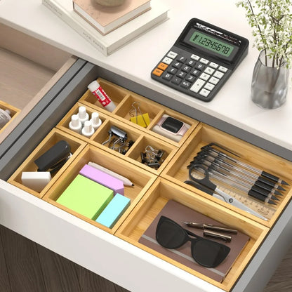 Bamboo Drawer Organizer, 9-Piece Set with Adjustable Dividers, 4 Sizes, Reusable Storage Trays for Kitchen, Bathroom and Office - product view 6