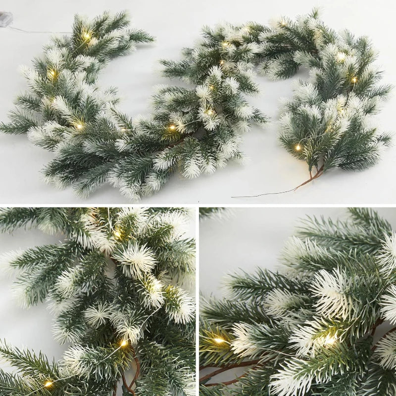 200 cm Christmas Garland, Artificial Pine Rattan with LED Lights, Polyester Hanging Decor for Tree, Door or Fireplace - product view 1