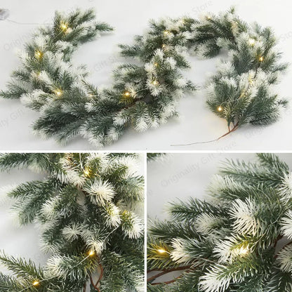 200 cm Christmas Garland, Artificial Pine Rattan with LED Lights, Polyester Hanging Decor for Tree, Door or Fireplace - product view 3