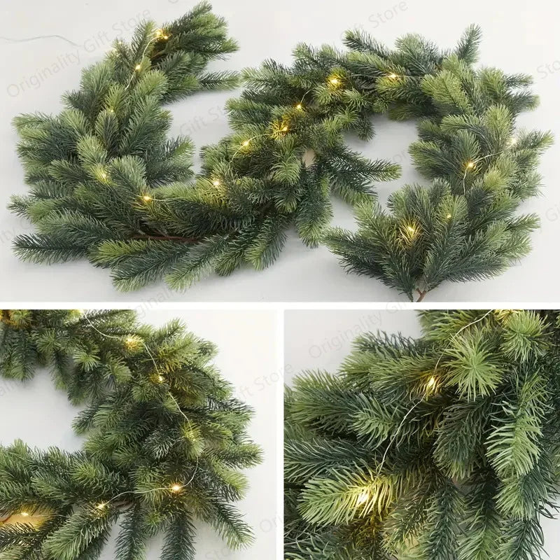 200 cm Christmas Garland, Artificial Pine Rattan with LED Lights, Polyester Hanging Decor for Tree, Door or Fireplace - product view 4