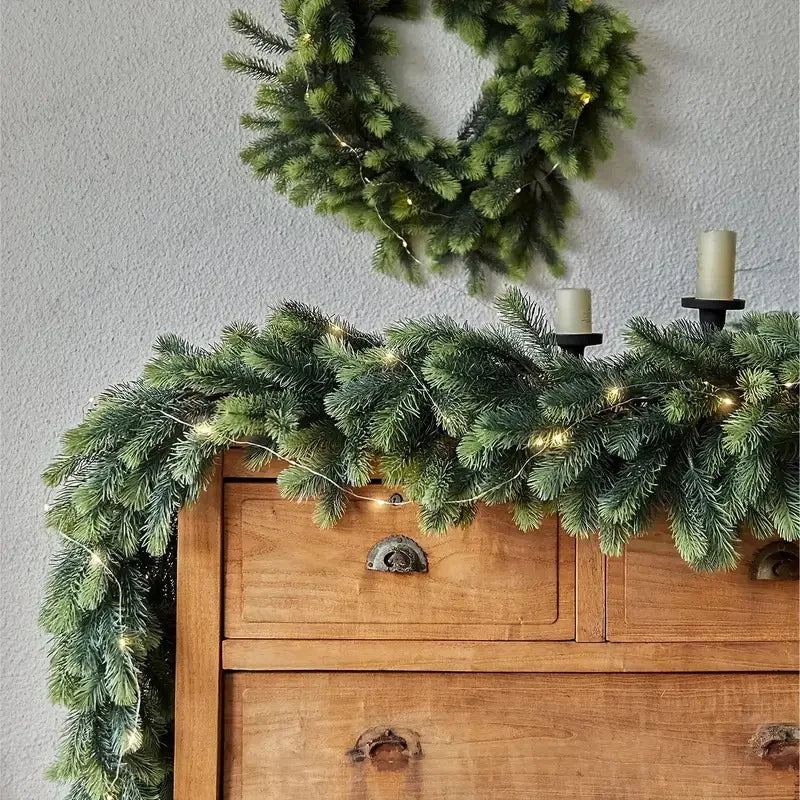 200 cm Christmas Garland, Artificial Pine Rattan with LED Lights, Polyester Hanging Decor for Tree, Door or Fireplace - product view 5